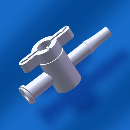 2-Way Luer Stopcock, Female Luer Port Barb 4.0mm, Medical-Grade PP, 100/pk