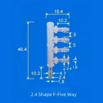 2.4mm F-Shape Five-Way Plastic Barb Fitting - Multi-Port Tube Connector
