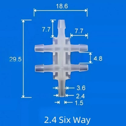 2.4mm Six-Way Plastic Barb Fitting - Multi-Port Hose Connector for Microfluidics
