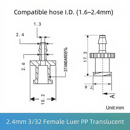 Food Grade PP Male Luer Lock Fittings,Female Luer Connectors 1/16 1/8 5/32 1/4