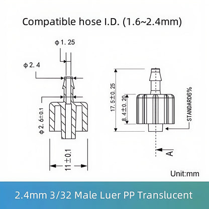 Food Grade PP Male Luer Lock Fittings,Female Luer Connectors 1/16 1/8 5/32 1/4