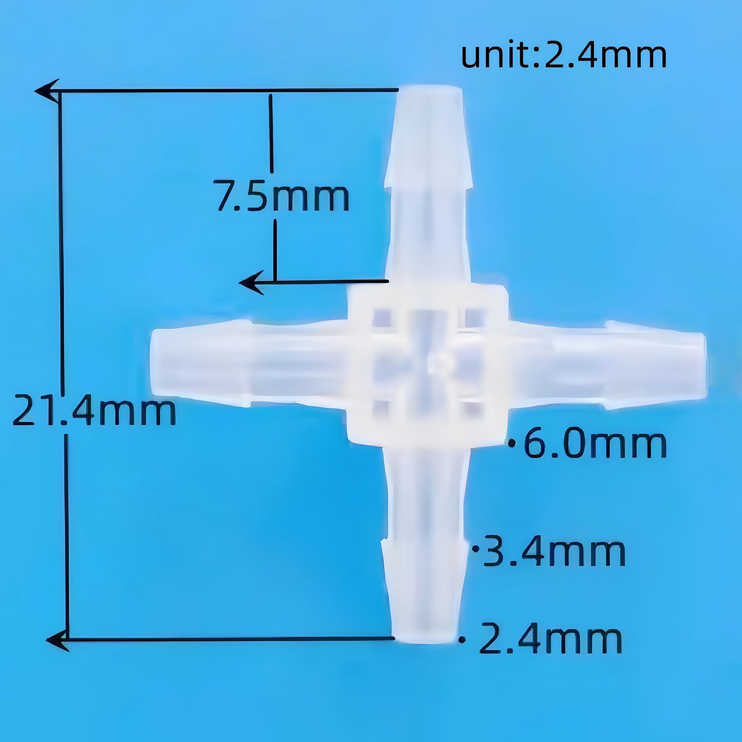 Leak-Proof 4-Way Hose Splitter (Barbed Cross Fitting) for Laboratory, Medical & Industrial Applications