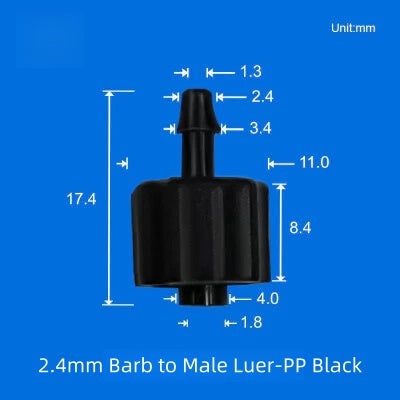 Colorful Luer to Barbed Fittings Luer Lock Barb Tubing Connector Hose 1/16 to 1/4 etc ,PP