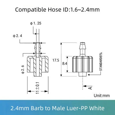Colorful Luer to Barbed Fittings Luer Lock Barb Tubing Connector Hose 1/16 to 1/4 etc ,PP