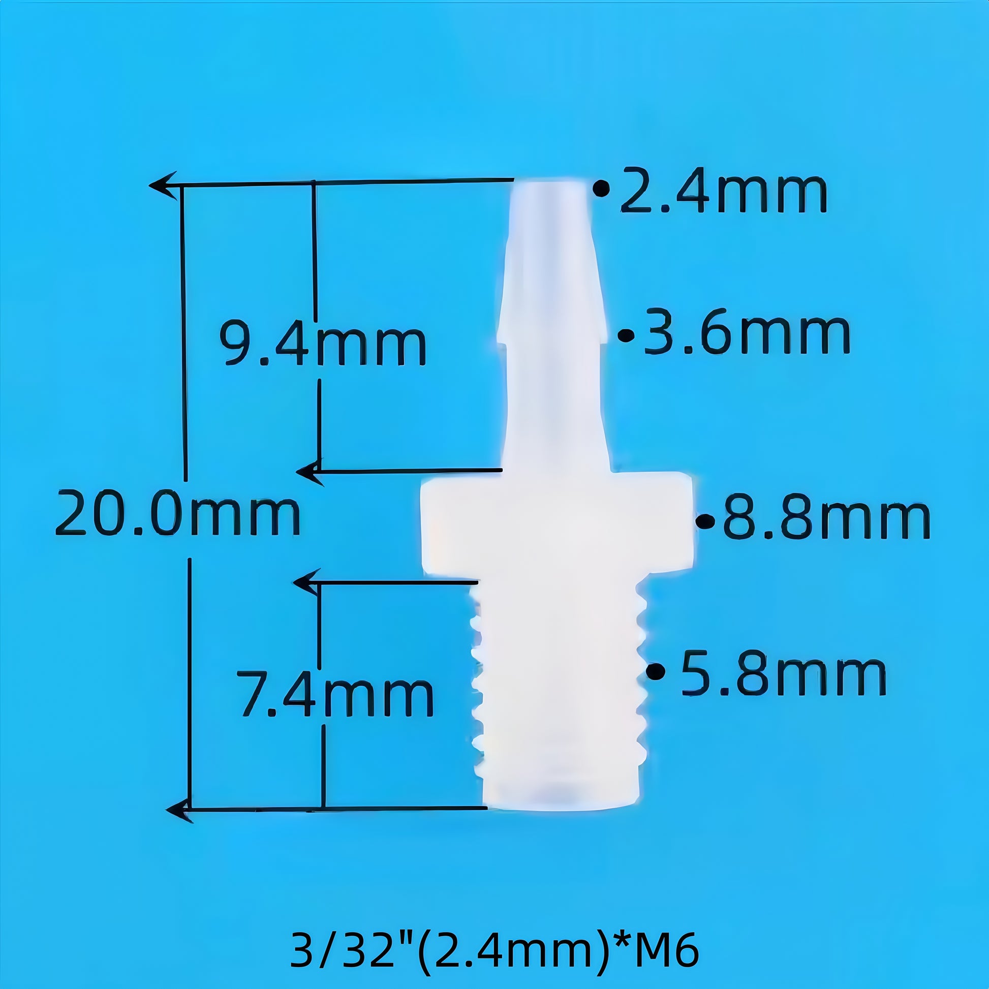 2.4mm M6 Male Threaded Straight Hose Barb Connector for Microfluidic Tubing
