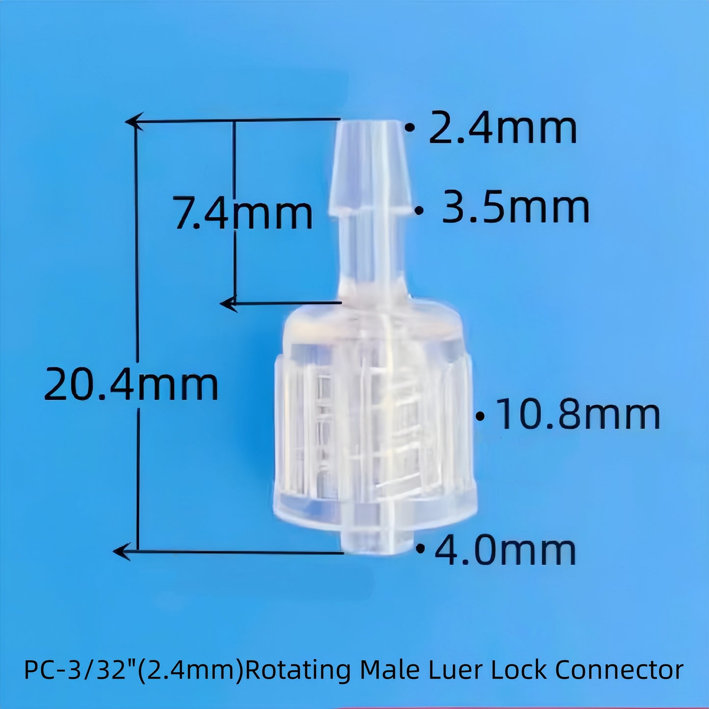 Rotating Male Luer Lock Connector, PC Slip Type, Movable Swivel Fitting for Fluid and Medical Tubing