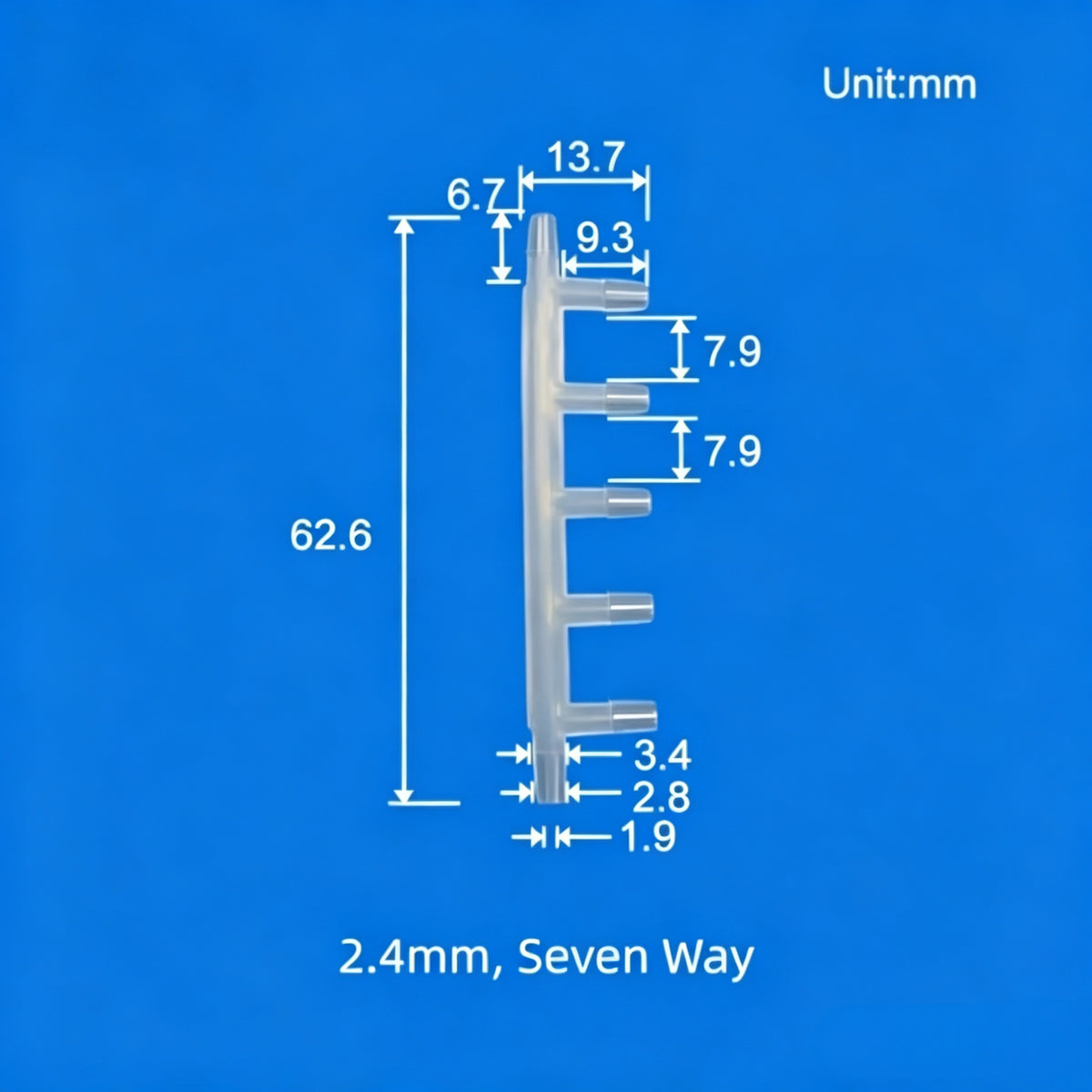 2.4mm Seven-Way Plastic Barb Fitting - Multi-Port Hose Splitter Connector
