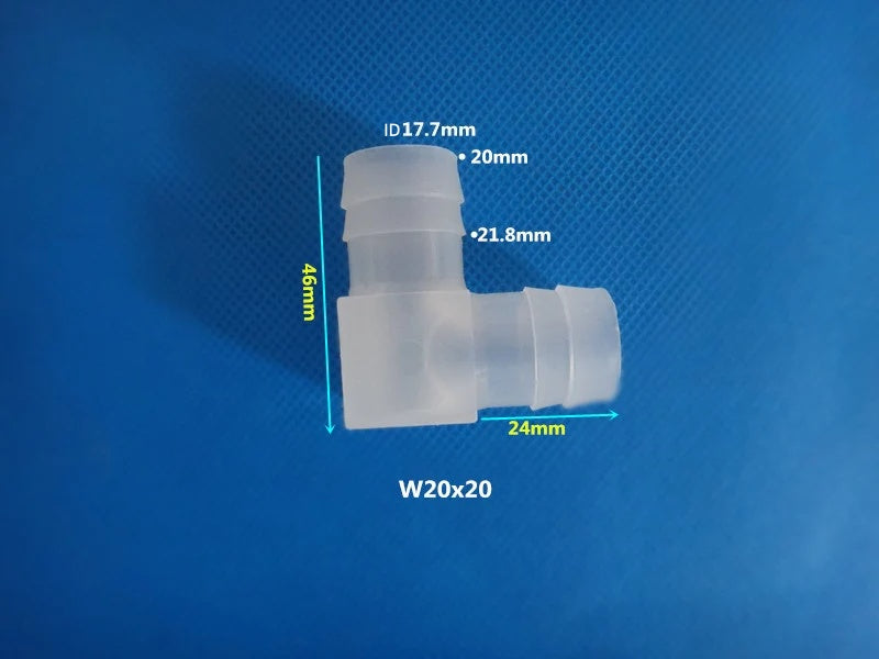 PP Plastic 90 Degree Elbow Hose Barb Fitting W20x20 ID 17.7mm OD 20mm-21.8mm Dimensions 46mm x 24mm
