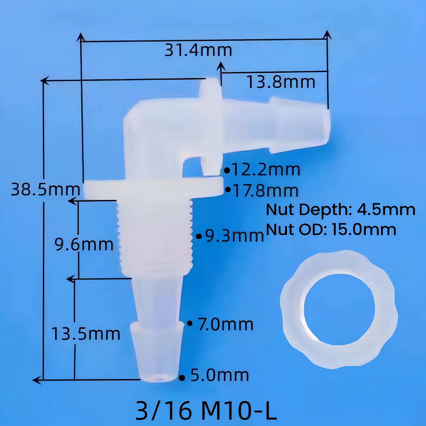 Barbed Bulkhead Hose Fitting — Panel-Mount Barbed Connector-Data Sheet (Food-Grade PP)