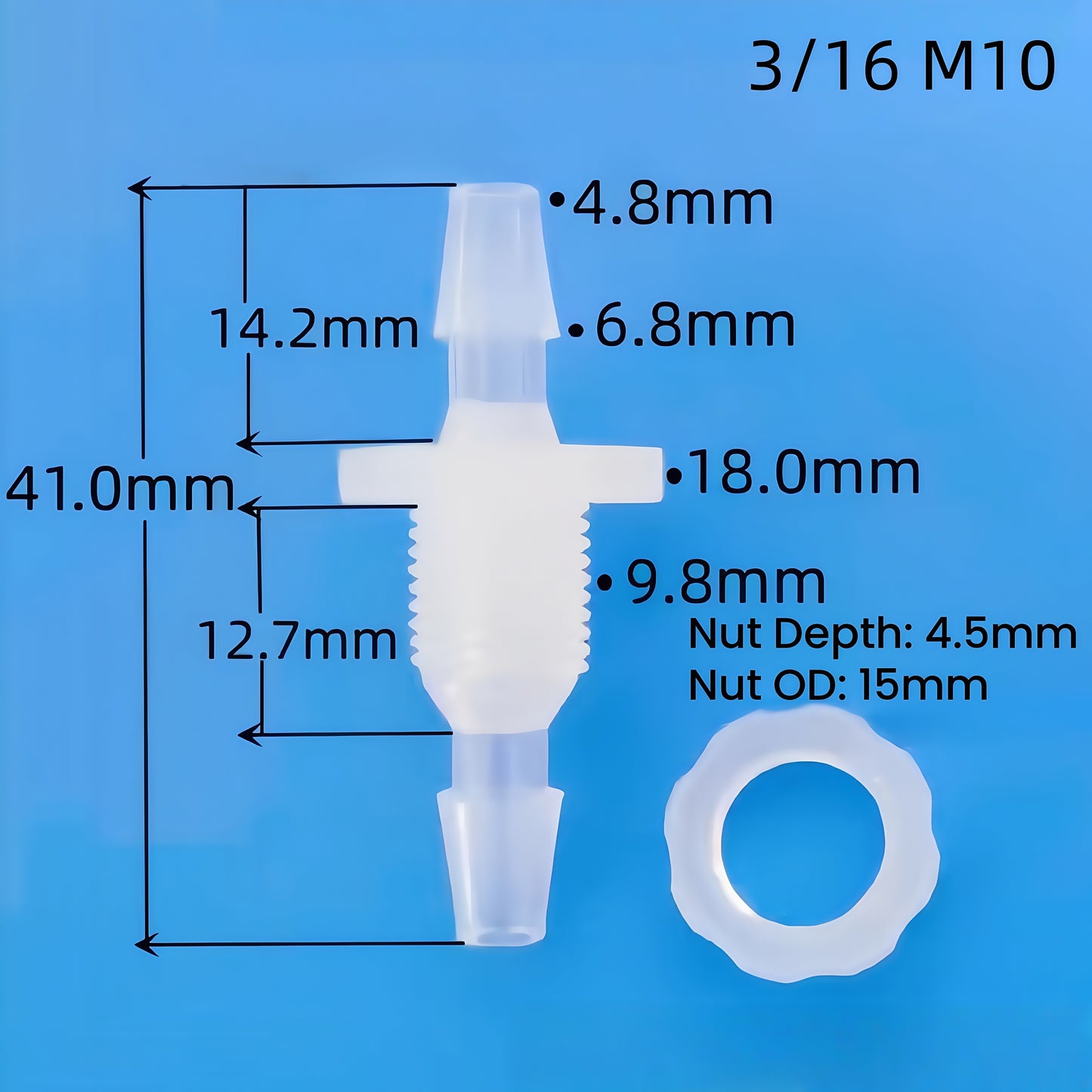 Barbed Bulkhead Hose Fitting — Panel-Mount Barbed Connector-Data Sheet (Food-Grade PP)