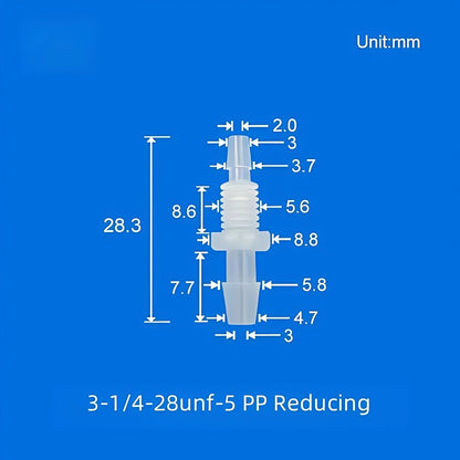 1/4-28UNF Reducing Barbed Bulkhead Fitting PP 3.0mm to 5.0mm Tubing Panel Mount
