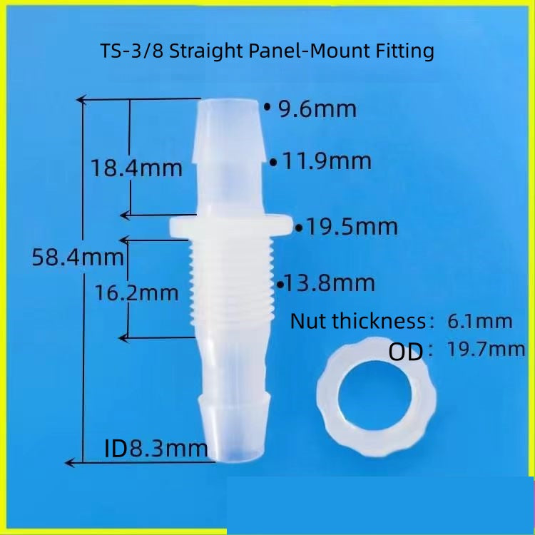 3/8 Inch Barbed Bulkhead Hose Fitting Panel-Mount Connector Food-Grade PP
