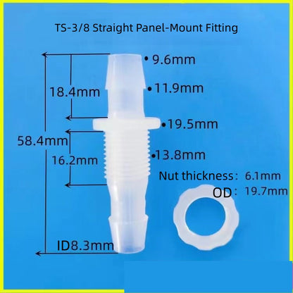 3/8 Inch Barbed Bulkhead Hose Fitting Panel-Mount Connector Food-Grade PP
