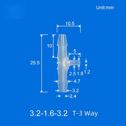 100pcs Barb Tee Reducing Adapter, 3-Way Barb Reducer Fittings, Plastic Hose Connectors