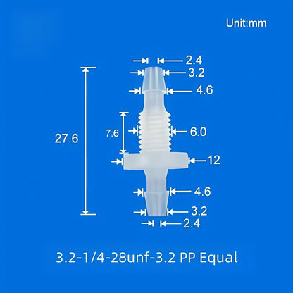 1/4-28UNF Barbed Bulkhead Fitting PP Equal 3.2mm Tubing Panel Mount Connector
