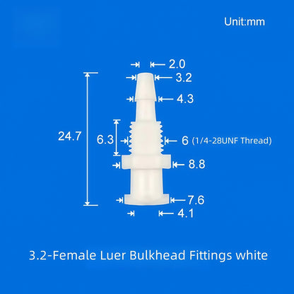 10 /pk Luer Bulkhead Panel Connector PP Food grade Plastic Panel Mounting Tube Connector