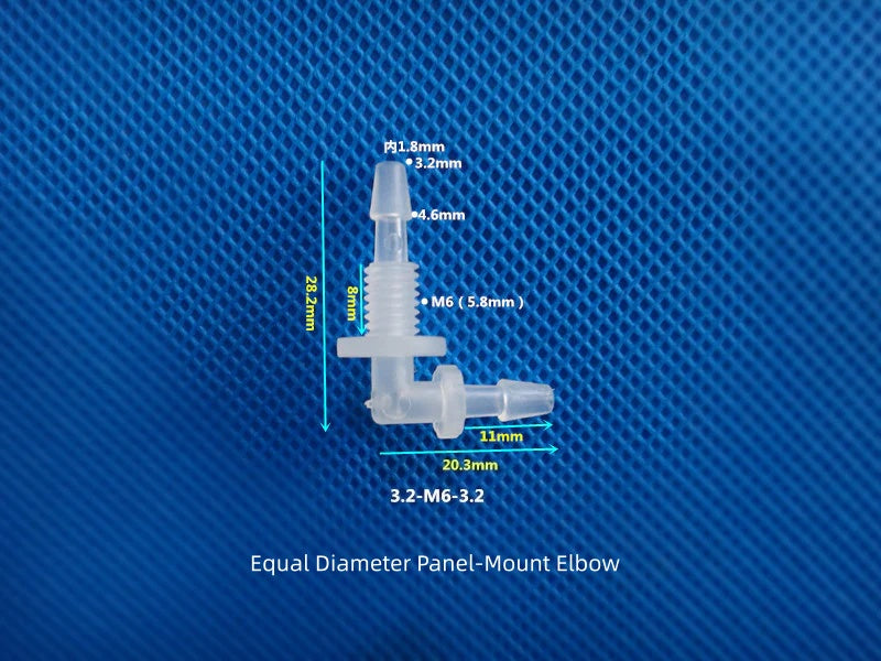 PP L-Elbow Bulkhead Fitting - Panel Mount Hose Connector for Peristaltic Pump / Lab Tubing
