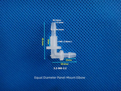 PP L-Elbow Bulkhead Fitting - Panel Mount Hose Connector for Peristaltic Pump / Lab Tubing