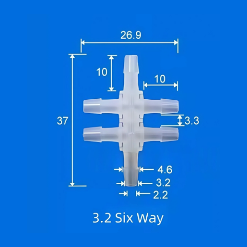 3.2mm Six-Way Barb Fitting - Plastic Multi-Port Tube Splitter Connector
