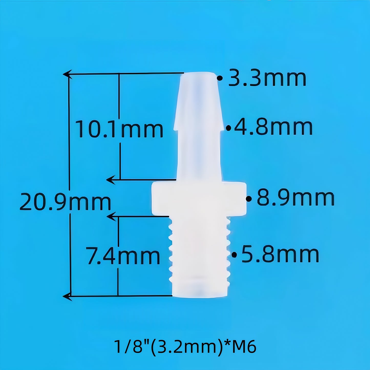 Plastic M6 Metric Male Threaded Straight Barbed Hose Connector | Food-Grade PP