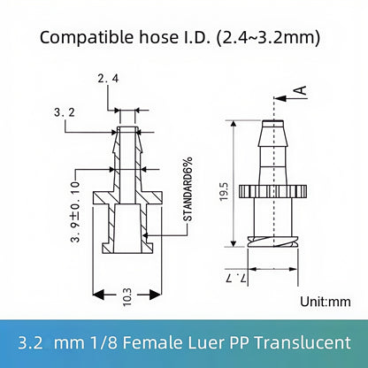 Food Grade PP Male Luer Lock Fittings,Female Luer Connectors 1/16 1/8 5/32 1/4