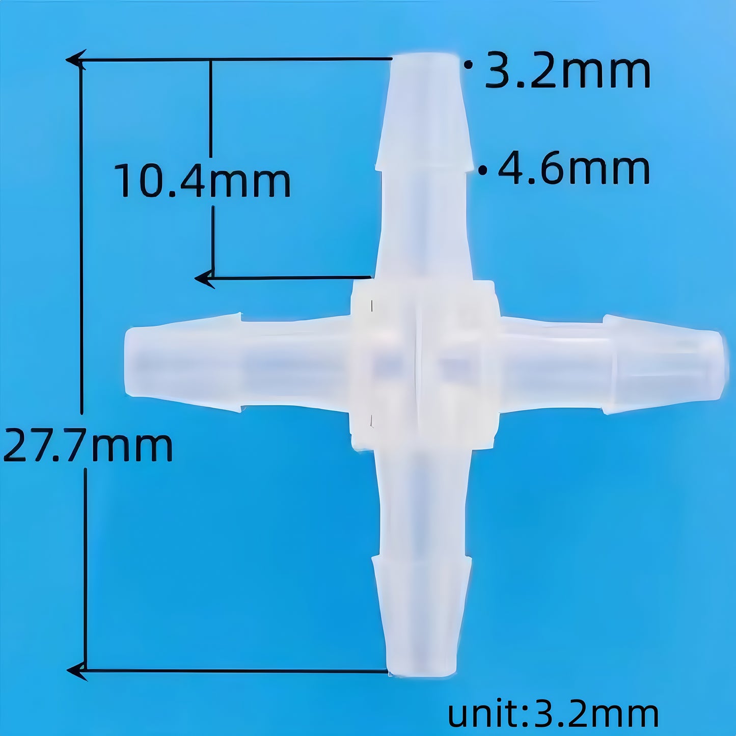 Leak-Proof 4-Way Hose Splitter (Barbed Cross Fitting) for Laboratory, Medical & Industrial Applications
