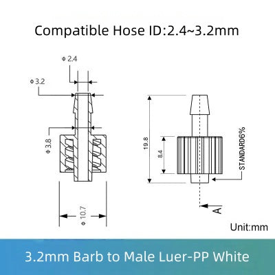 Colorful Luer to Barbed Fittings Luer Lock Barb Tubing Connector Hose 1/16 to 1/4 etc ,PP