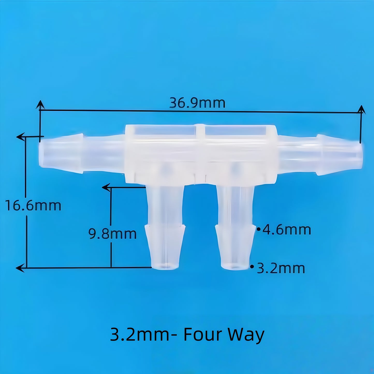 TT Shaped Double Branch Tee Plastic Hose Barb 4 Ways Tubing Fitting