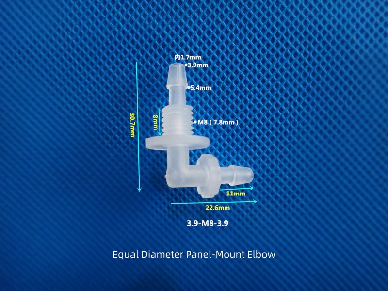 PP L-Elbow Bulkhead Fitting - Panel Mount Hose Connector for Peristaltic Pump / Lab Tubing
