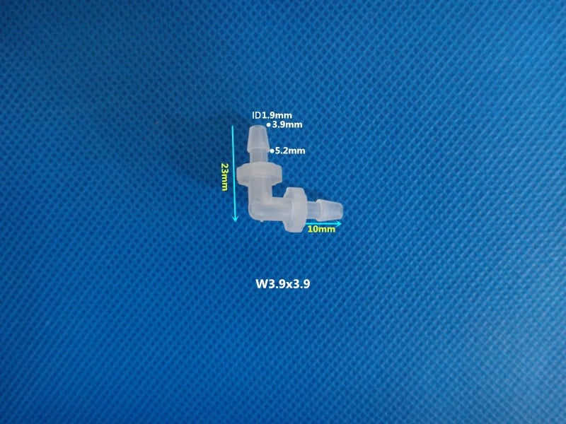 PP Plastic 90 Degree Elbow Hose Barb Fitting Multiple Sizes Comparison on Blue Background
