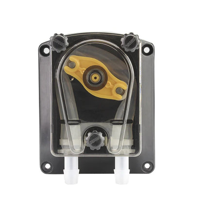 304K OEM Peristaltic Pump front view with transparent pump head and yellow rotor, high flow rate 1000ml/min for beverage liquid vending machine

