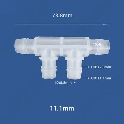Chemical resistant 4-way barbed tubing splitter for industrial liquid handling
