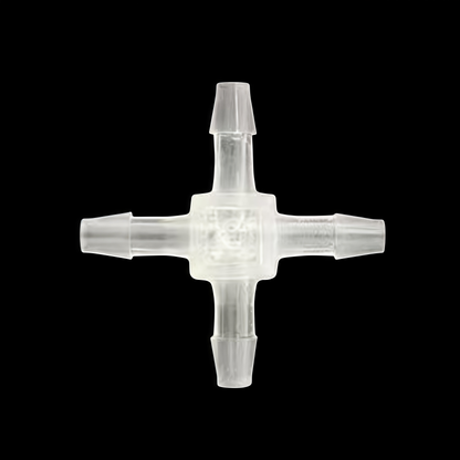 4-Way Hose Splitter Barbed Cross Fitting - Multi-Size Plastic Tube Connector for Aquarium, Garden & Lab Use
