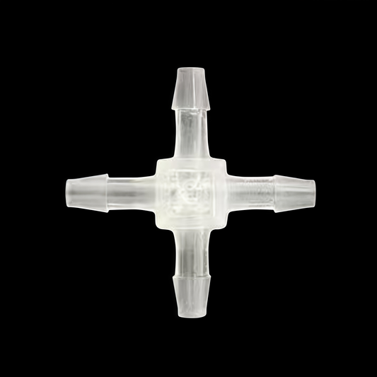 4-Way Hose Splitter Barbed Cross Fitting - Multi-Size Plastic Tube Connector for Aquarium, Garden & Lab Use
