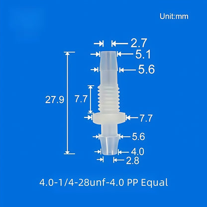 1/4-28UNF Barbed Bulkhead Fitting PP Equal 4.0mm Tubing Panel Mount Connector
