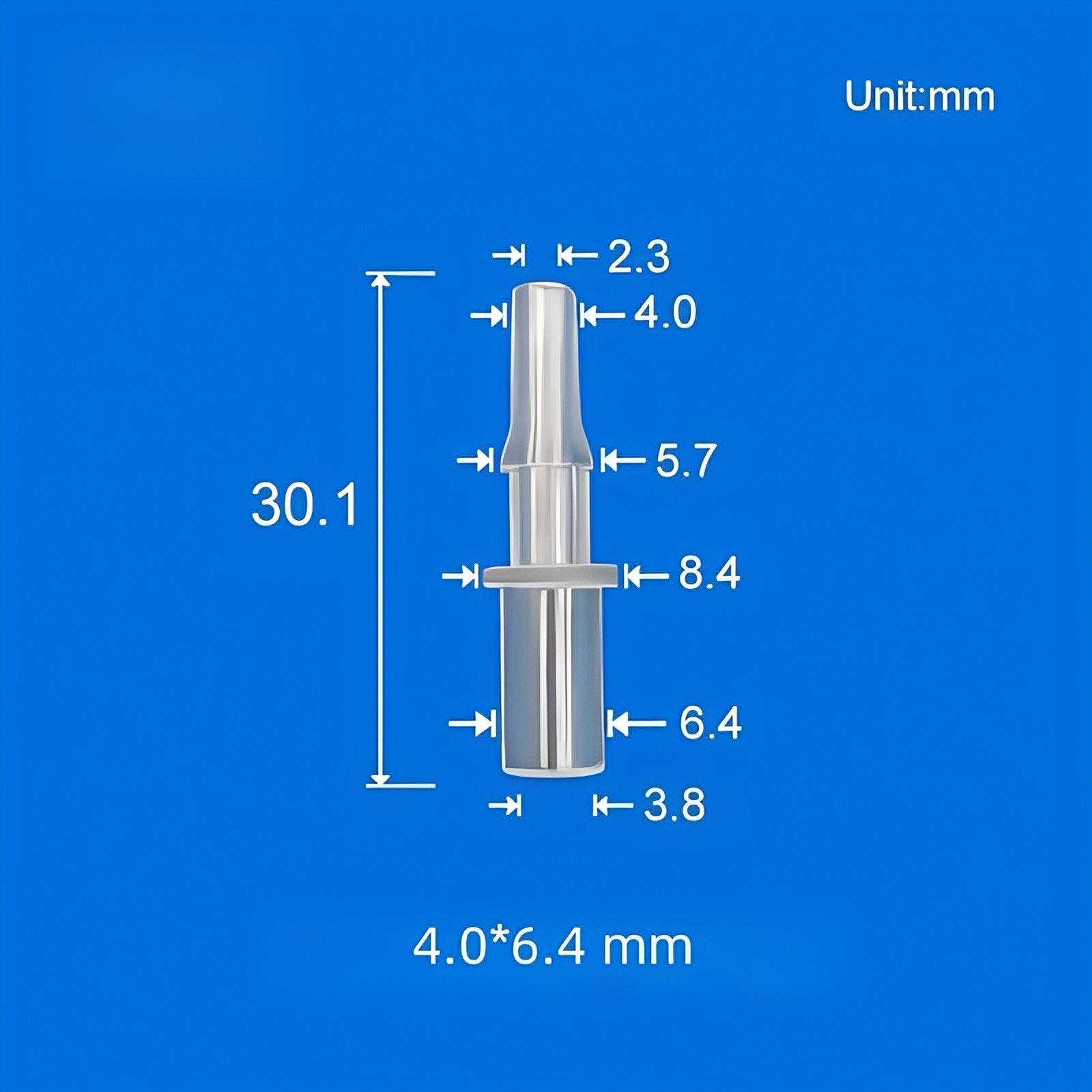 4.0 x 6.4mm Luer Lock Tube Fitting – Transparent PC Polycarbonate Reducer Connector with Dimension Drawing
