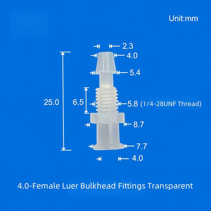 10 /pk Luer Bulkhead Panel Connector PP Food grade Plastic Panel Mounting Tube Connector