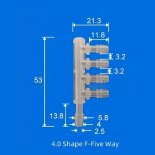 4.0mm F-Shape Five-Way Plastic Barb Fitting - Multi-Port Hose Splitter
