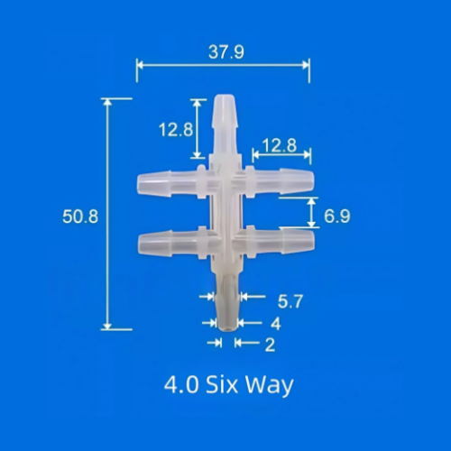 4.0mm Six-Way Plastic Barb Fitting - Multi-Port Fluid Line Connector
