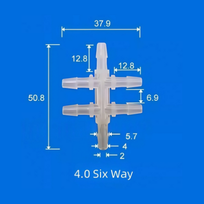 4.0mm Six-Way Plastic Barb Fitting - Multi-Port Fluid Line Connector
