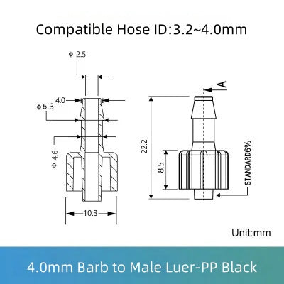 Colorful Luer to Barbed Fittings Luer Lock Barb Tubing Connector Hose 1/16 to 1/4 etc ,PP