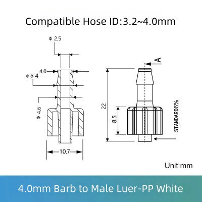 Colorful Luer to Barbed Fittings Luer Lock Barb Tubing Connector Hose 1/16 to 1/4 etc ,PP
