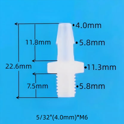 4.0mm M6 Male Threaded Straight Hose Barb Connector for Laboratory Tubing Systems
