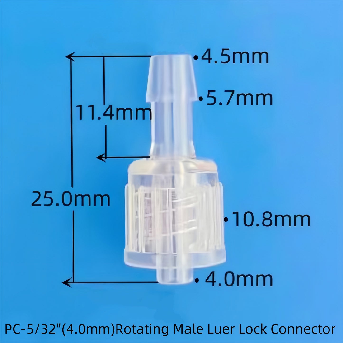 Rotating Male Luer Lock Connector, PC Slip Type, Movable Swivel Fitting for Fluid and Medical Tubing