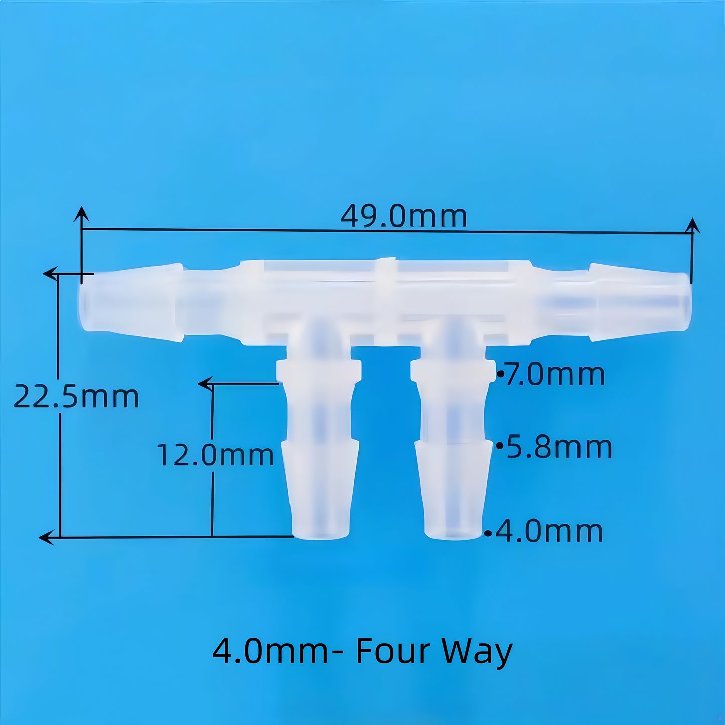 TT Shaped Double Branch Tee Plastic Hose Barb 4 Ways Tubing Fitting