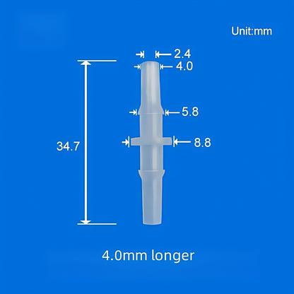 4.0mm Long Luer Lock Fitting – Food Grade PC Tube Connector, 34.7mm Extended Length with Size Specifications
