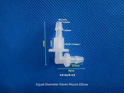 PP L-Elbow Bulkhead Fitting - Panel Mount Hose Connector for Peristaltic Pump / Lab Tubing