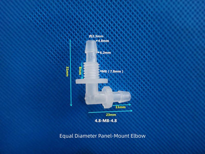 PP L-Elbow Bulkhead Fitting - Panel Mount Hose Connector for Peristaltic Pump / Lab Tubing