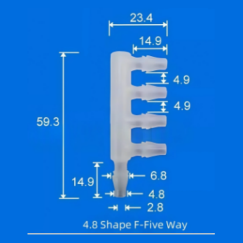 4.8mm F-Shape Five-Way Plastic Barb Fitting - Multi-Port Fluid Connector
