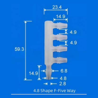 4.8mm F-Shape Five-Way Plastic Barb Fitting - Multi-Port Fluid Connector
